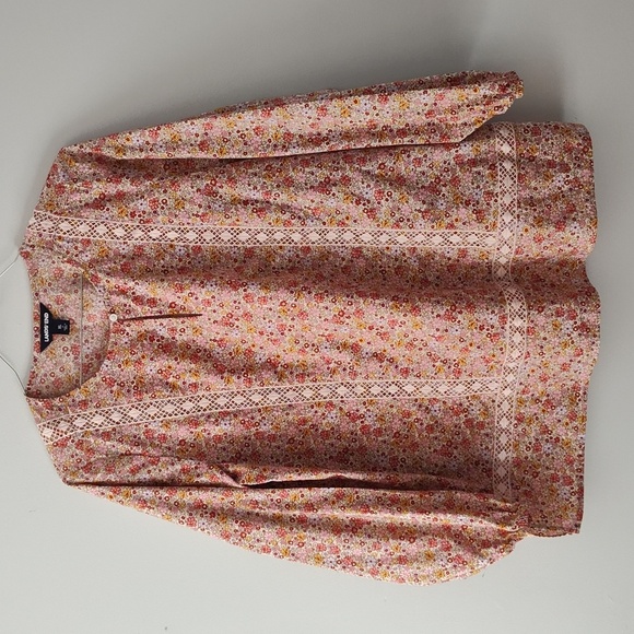 Lands' End Tops - Land's End Poplin Splitneck Long Sleeve Pink Floral Tunic Top Size XL 18
